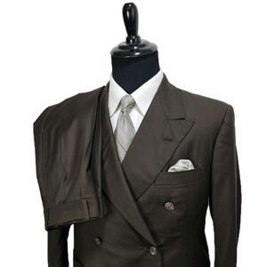 J. Samano Suit Mens 40R 34x27 Double Breasted Peak Lapel Vitale Barberis Dark
